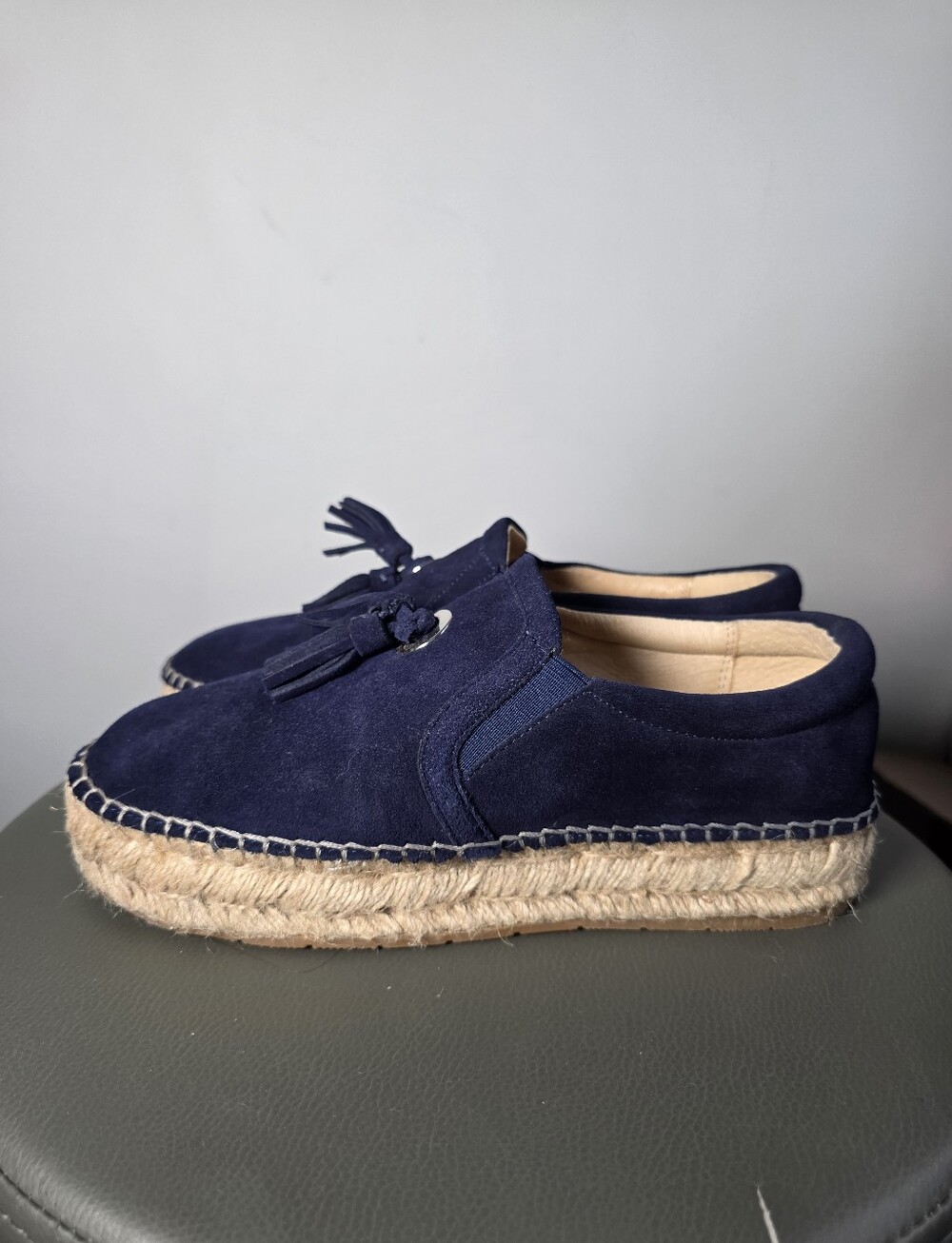 J Slides Rosa Navy Suede Tassel Espadrille Platform Loafers Slip On Shoes Sz 9
